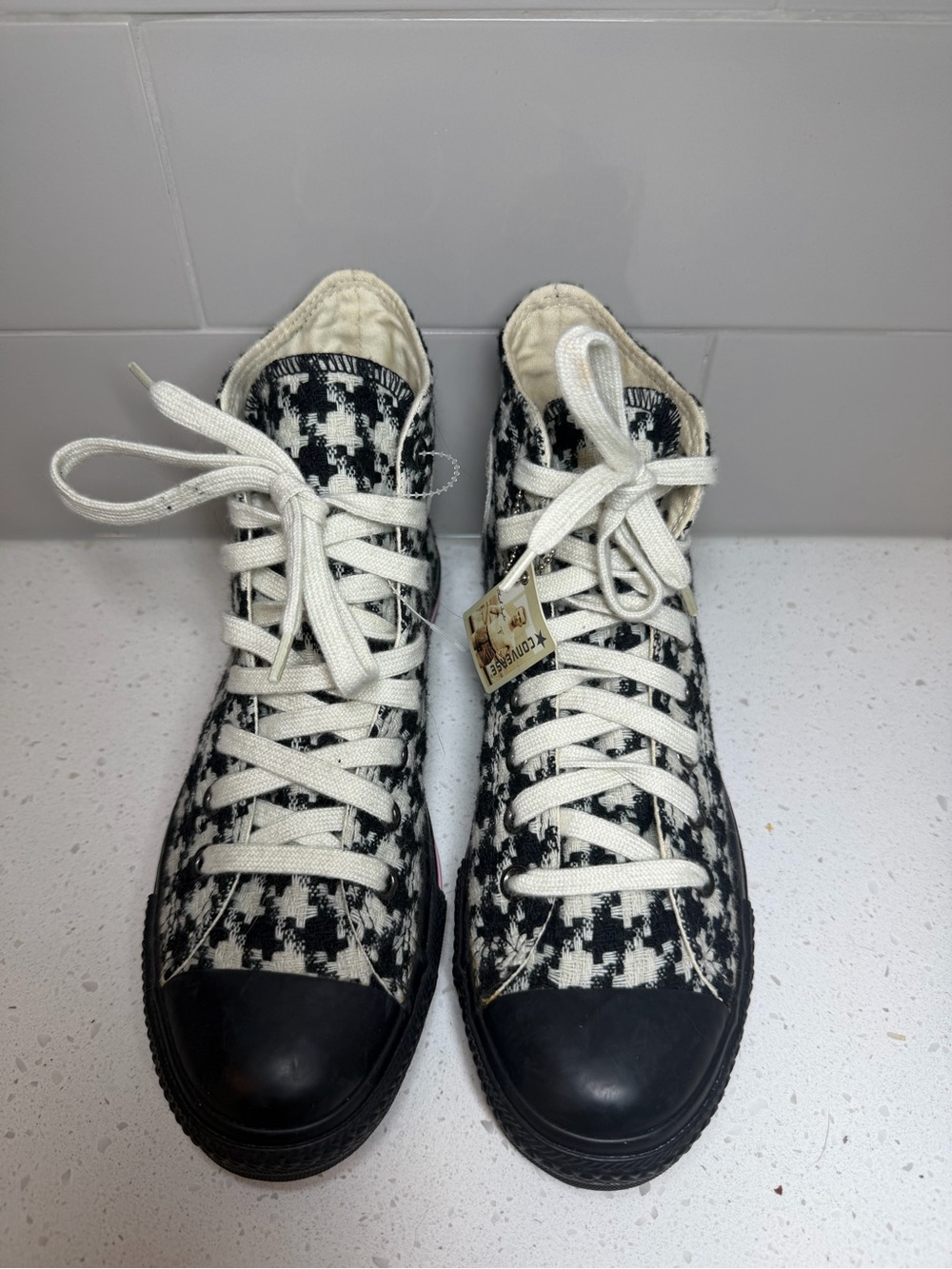 Converse Houndstooth High Tops - Black & Cream size 9 womens retro sneakers shoe - Picture 5 of 13
